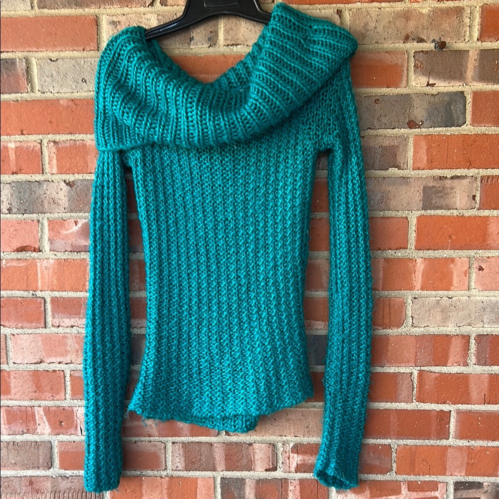 Teal Cowl Neck Sweater